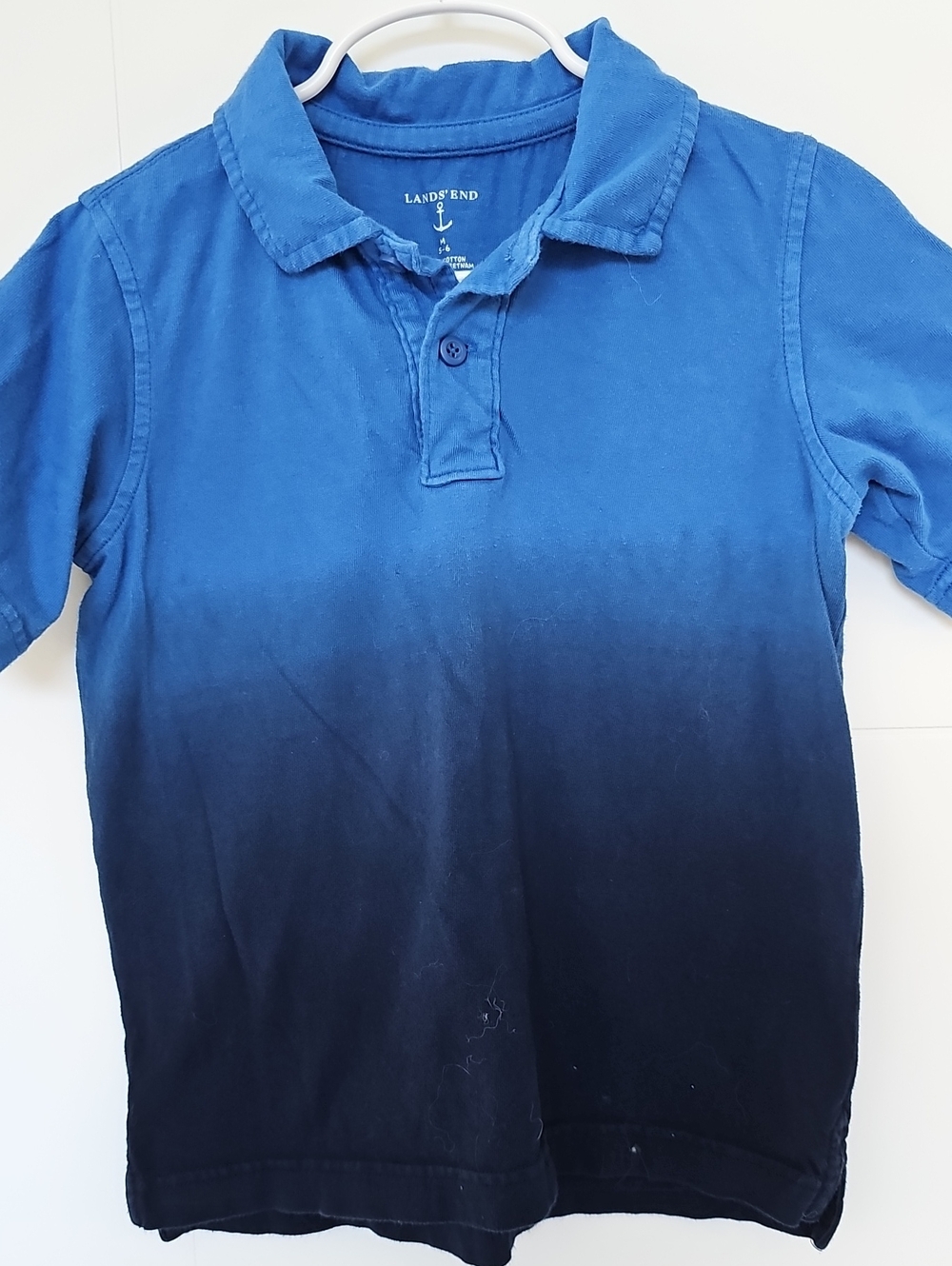 Lands' End Blue Ombre Tie Dye Short-Sleeve Polo Boys Sz M 5-6